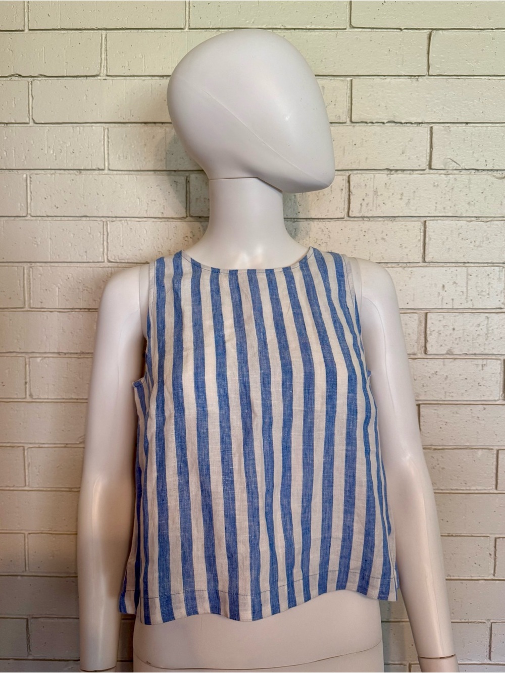 J. Crew Maxine Button-Back Top In Striped Linen
